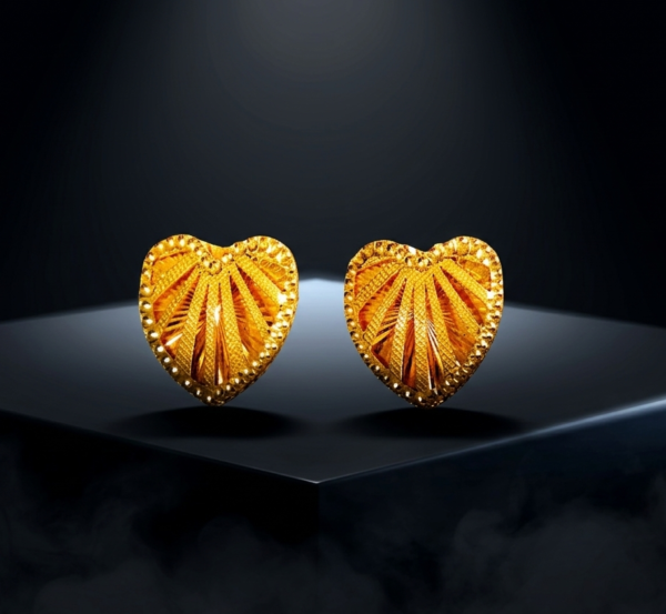 Radiant Heart-Shaped Sunray Gold Studs
