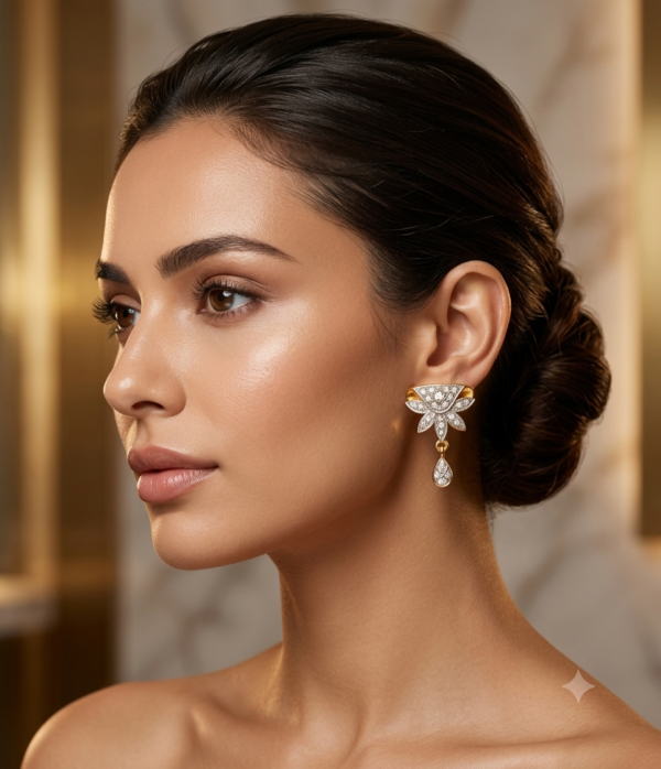 Elegant Lotus-Inspired Diamond Drop Earrings