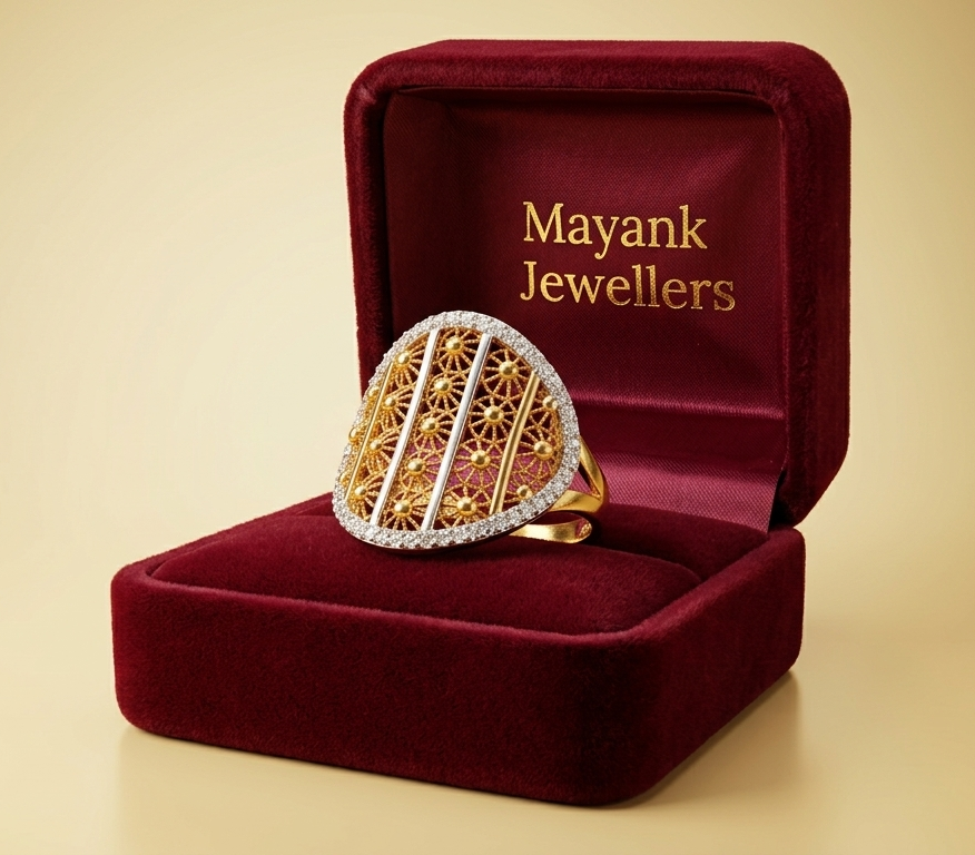 Radiant Lattice-Design Two-Tone Statement Ring