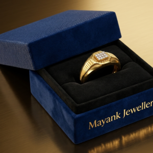 Classic Men's Gold Ring with Stone-Studded Square Accent