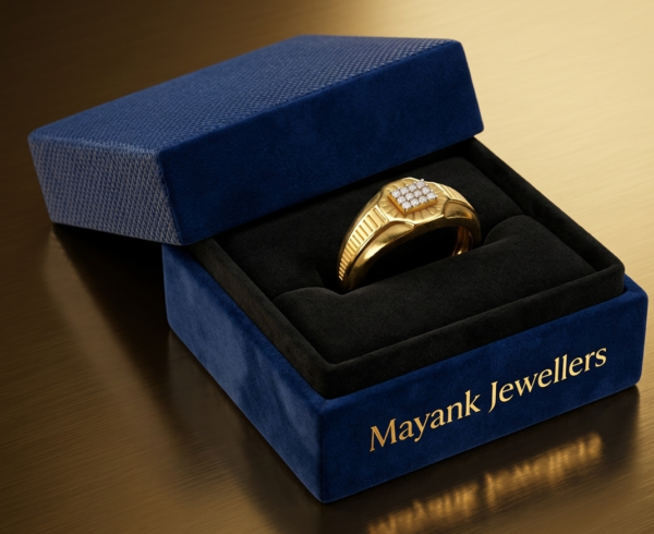 Classic Men's Gold Ring with Stone-Studded Square Accent