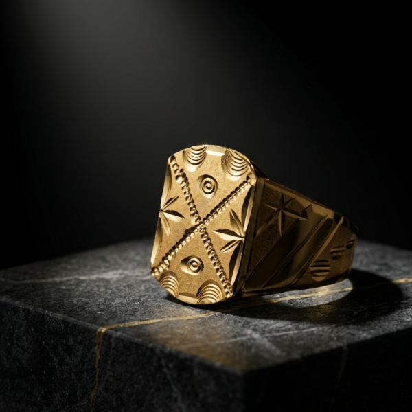 Artisan Engraved Gold Signet Ring