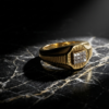 Classic Men's Gold Ring with Stone-Studded Square Accent