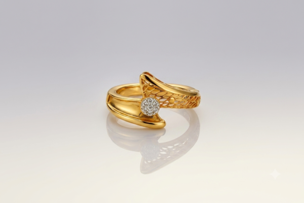 Gold Ring, Designer Gold Ring, Filigree Gold Ring, Stone Studded Ring, Modern Gold Jewelry, Women's Gold Ring, Daily Wear Ring, Contemporary Jewelry, Gift for Her, Stylish Gold Ring.