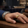 Classic Men's Gold Ring with Stone-Studded Square Accent