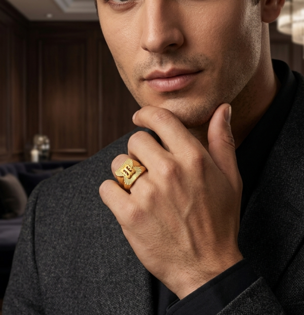 Artisan Monogrammed Textured Gold Ring