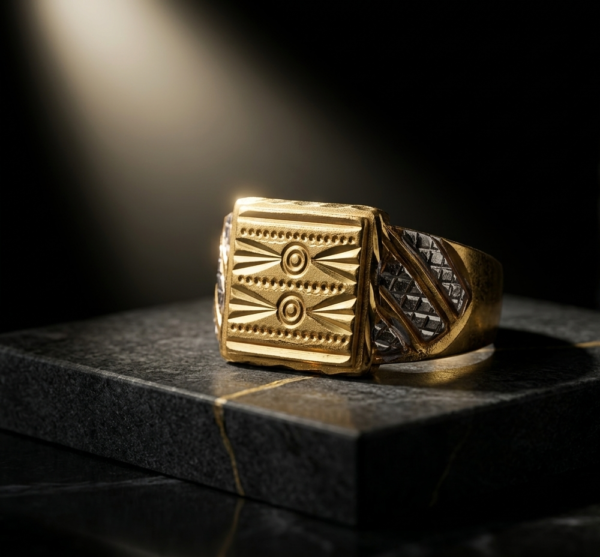 Textured Two-Tone Rectangular Gold Ring