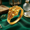 Classic Beaded Gold Band with Intricate Center Motif