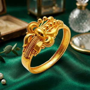 Classic Beaded Gold Band with Intricate Center Motif