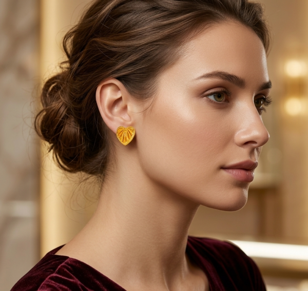 Radiant Heart-Shaped Sunray Gold Studs