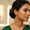 Elegant Textured Gold Hoop Dangler Earrings