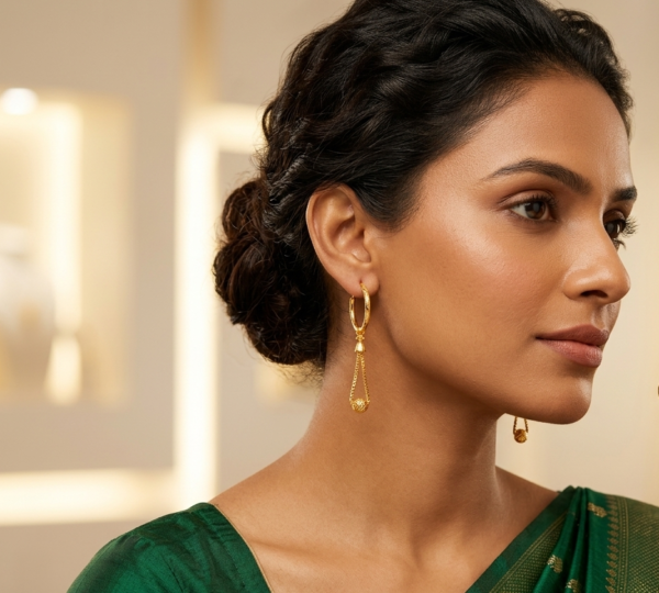 Elegant Textured Gold Hoop Dangler Earrings