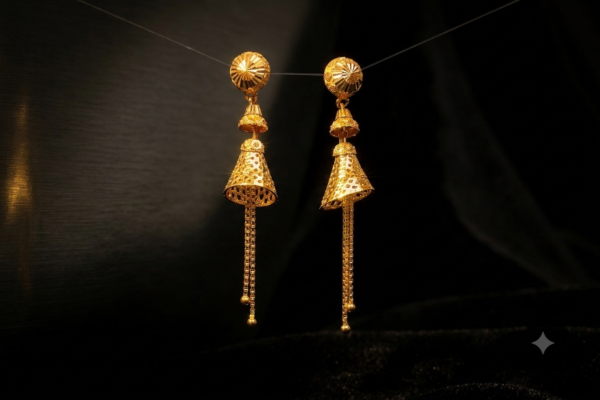 Radiant Multi-Tiered Filigree Gold Jhumka Earrings