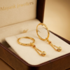 Elegant Textured Gold Hoop Dangler Earrings