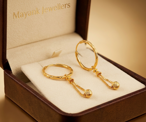 Elegant Textured Gold Hoop Dangler Earrings