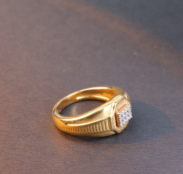 Classic Men's Gold Ring with Stone-Studded Square Accent