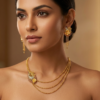 Graceful Multi-Layer Chain Necklace Set with Side Peacock Motif and Earrings
