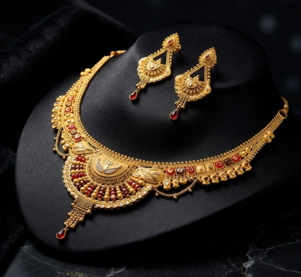 Mayank Jewellers Traditional Gold-Plated Enamel Accented Necklace and Earrings Set