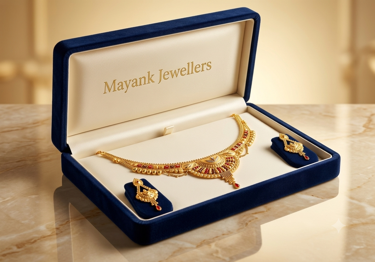 Mayank Jewellers Traditional Gold-Plated Enamel Accented Necklace and Earrings Set Mayank Jewellers Traditional Gold-Plated Enamel Accented Necklace and Earrings Set