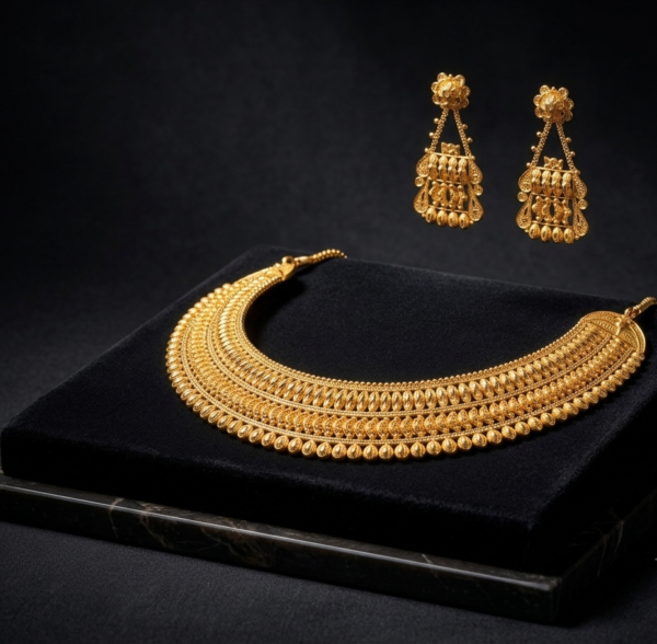 Mayank Jewellers Royal Gold-Plated Heavy Choker Necklace and Earrings Set