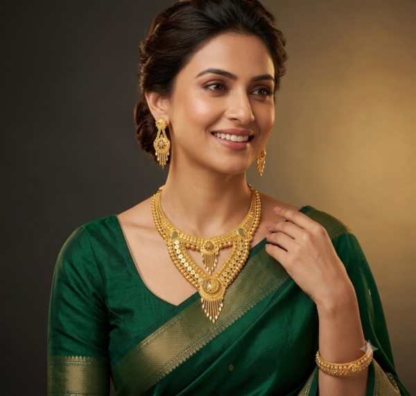 Exquisite Traditional Gold-Plated Layered Necklace and Earrings Set