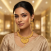 Opulent Traditional Gold-Plated Fan Pendant Necklace and Earrings Set