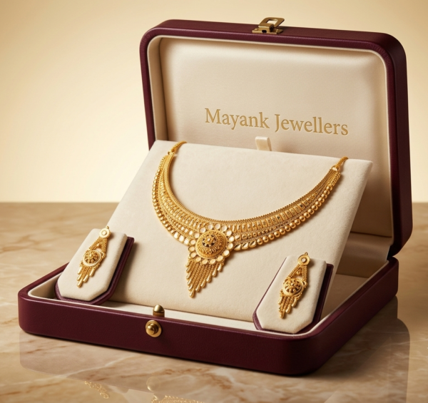 Mayank Jewellers Radiant Gold-Plated Central Medallion Necklace and Earrings Set