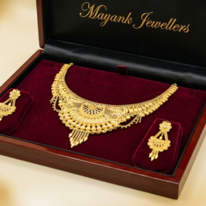 Radiant Traditional Gold-Plated Statement Necklace and Dangle Earrings Set