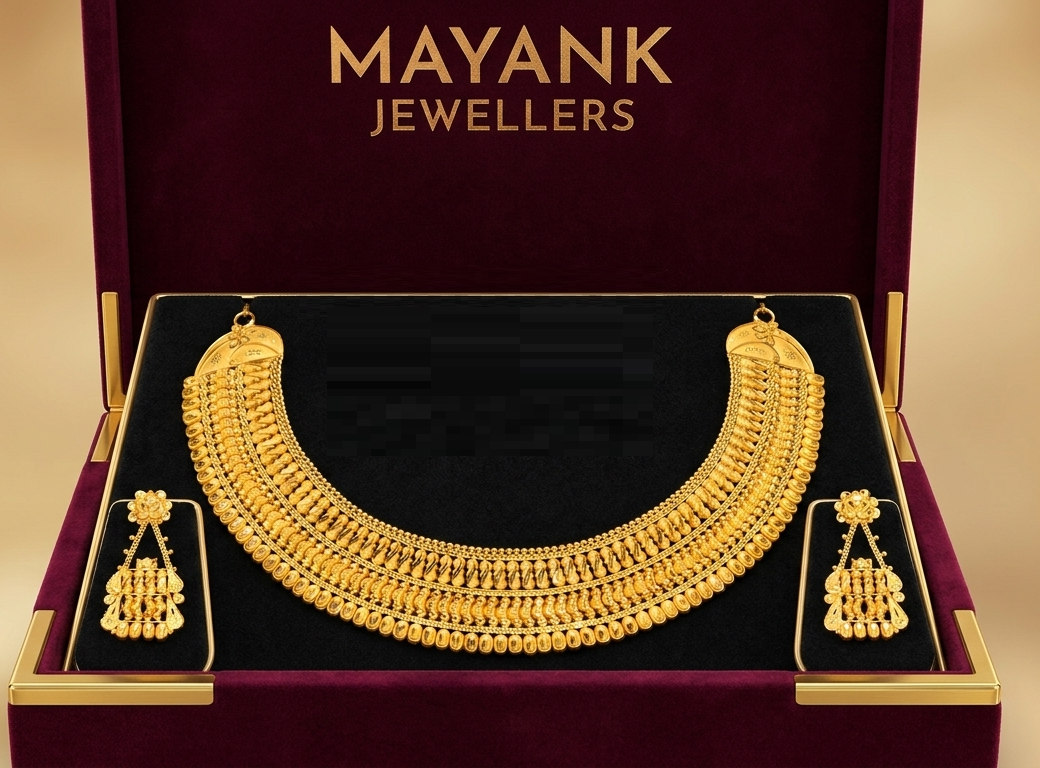 Mayank Jewellers Royal Gold-Plated Heavy Choker Necklace and Earrings Set Mayank Jewellers Royal Gold-Plated Heavy Choker Necklace and Earrings Set