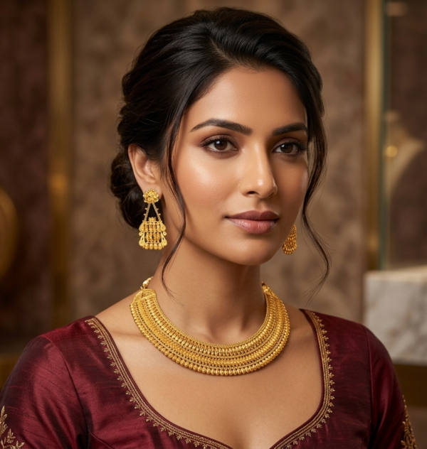 Mayank Jewellers Royal Gold-Plated Heavy Choker Necklace and Earrings Set