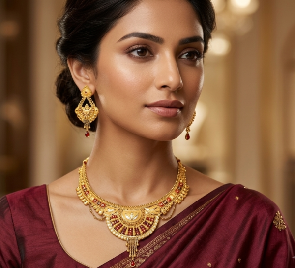 Mayank Jewellers Traditional Gold-Plated Enamel Accented Necklace and Earrings Set