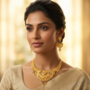 Radiant Traditional Gold-Plated Statement Necklace and Dangle Earrings Set