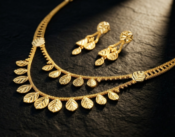Delicate Gold-Plated Double-Layer Leaf Charm Necklace Set