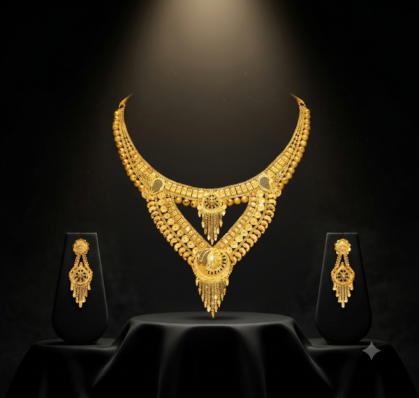 Exquisite Traditional Gold-Plated Layered Necklace and Earrings Set