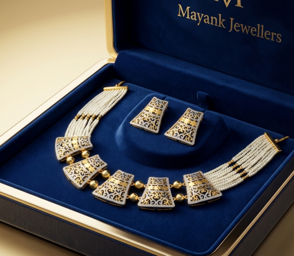 Elegant Multi-Strand Pearl and Filigree Designer Necklace Set