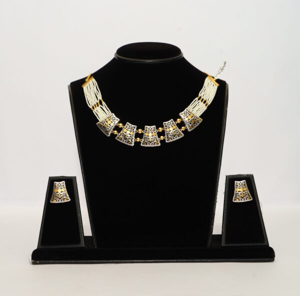 Elegant Multi-Strand Pearl and Filigree Designer Necklace Set