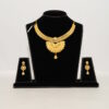 Opulent Traditional Gold-Plated Fan Pendant Necklace and Earrings Set