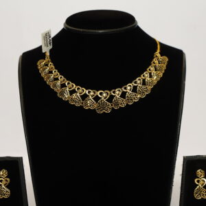 Mayank Jewellers Elegant Openwork Heart Pattern Gold-Plated Necklace and Earrings Set