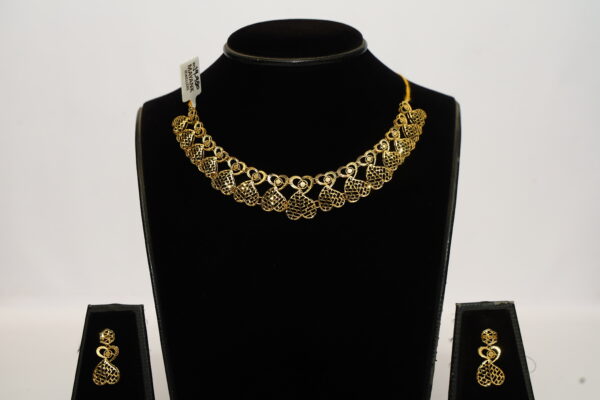 Mayank Jewellers Elegant Openwork Heart Pattern Gold-Plated Necklace and Earrings Set