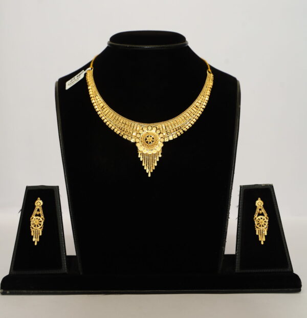 Mayank Jewellers Radiant Gold-Plated Central Medallion Necklace and Earrings Set