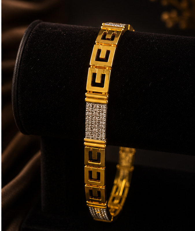 Mayank Jewellers Geometric Two-Tone Link Bracelet